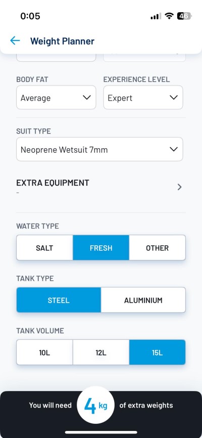 Oceanic weight planner