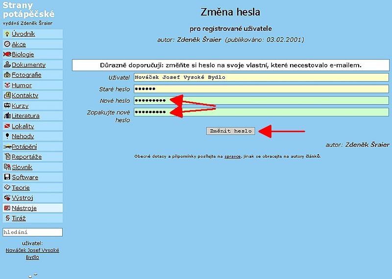 Registrace novho uivatele - screenshot