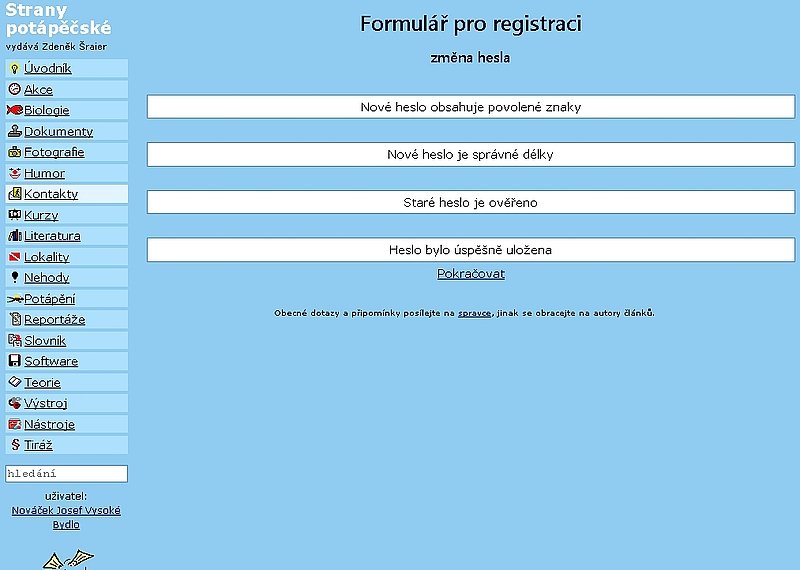 Registrace nového uživatele - screenshot