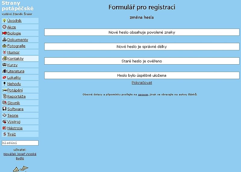 Registrace novho uivatele - screenshot