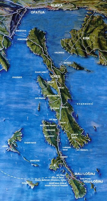 Mapa ostrovù Cres a Lošinj
