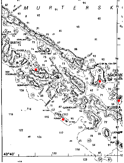 Mapa jižních Kornat